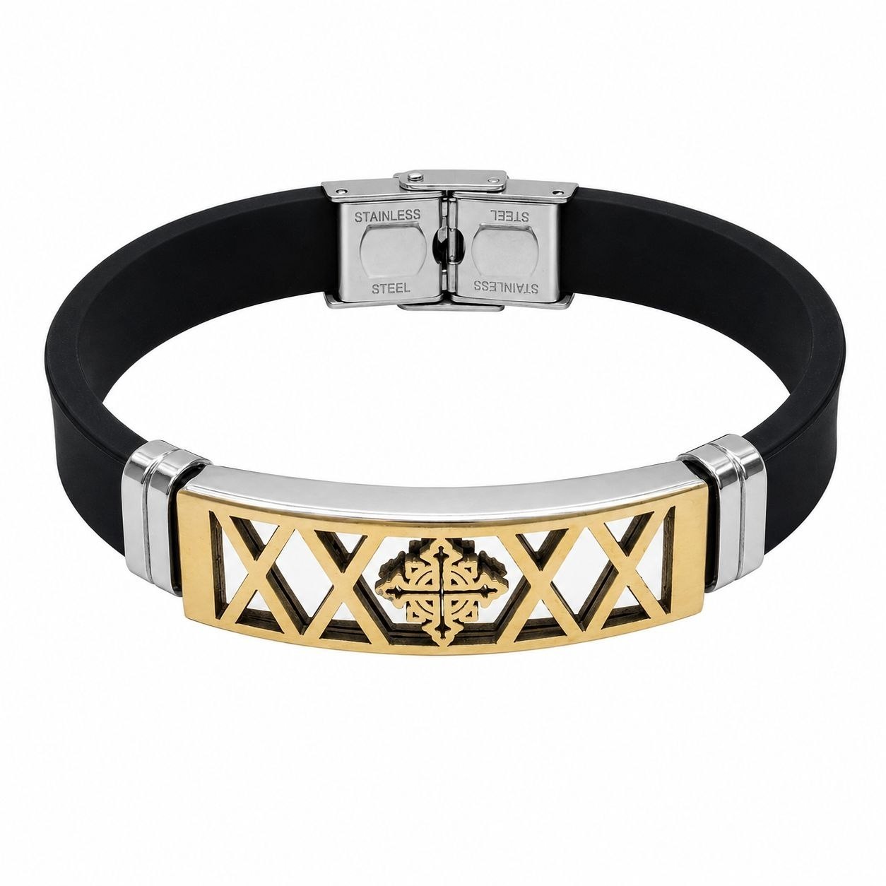 PULSERA DE ENCHAPE PARA CABALLERO CON CRUZ  21CM