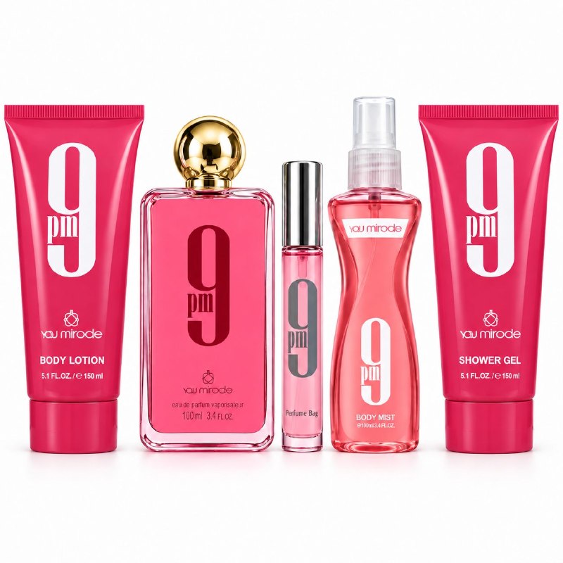 SET YOU MIRADE 9PM 100ML, EDP 15ML, SHOWER GEL 150ML, BODY MIST 100ML, BODY LOTION 150ML (M) (AROMA SIMILAR AFNAN 9AM POUR FEMME)