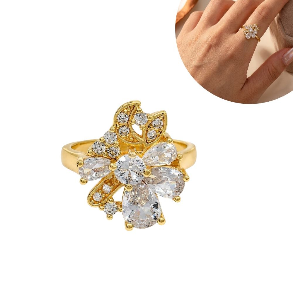 ANILLO DE ENCHAPE PARA DAMA CON DISEÑO DE MOÑO Y CIRCONIAS BRILLANTES TALLA 17