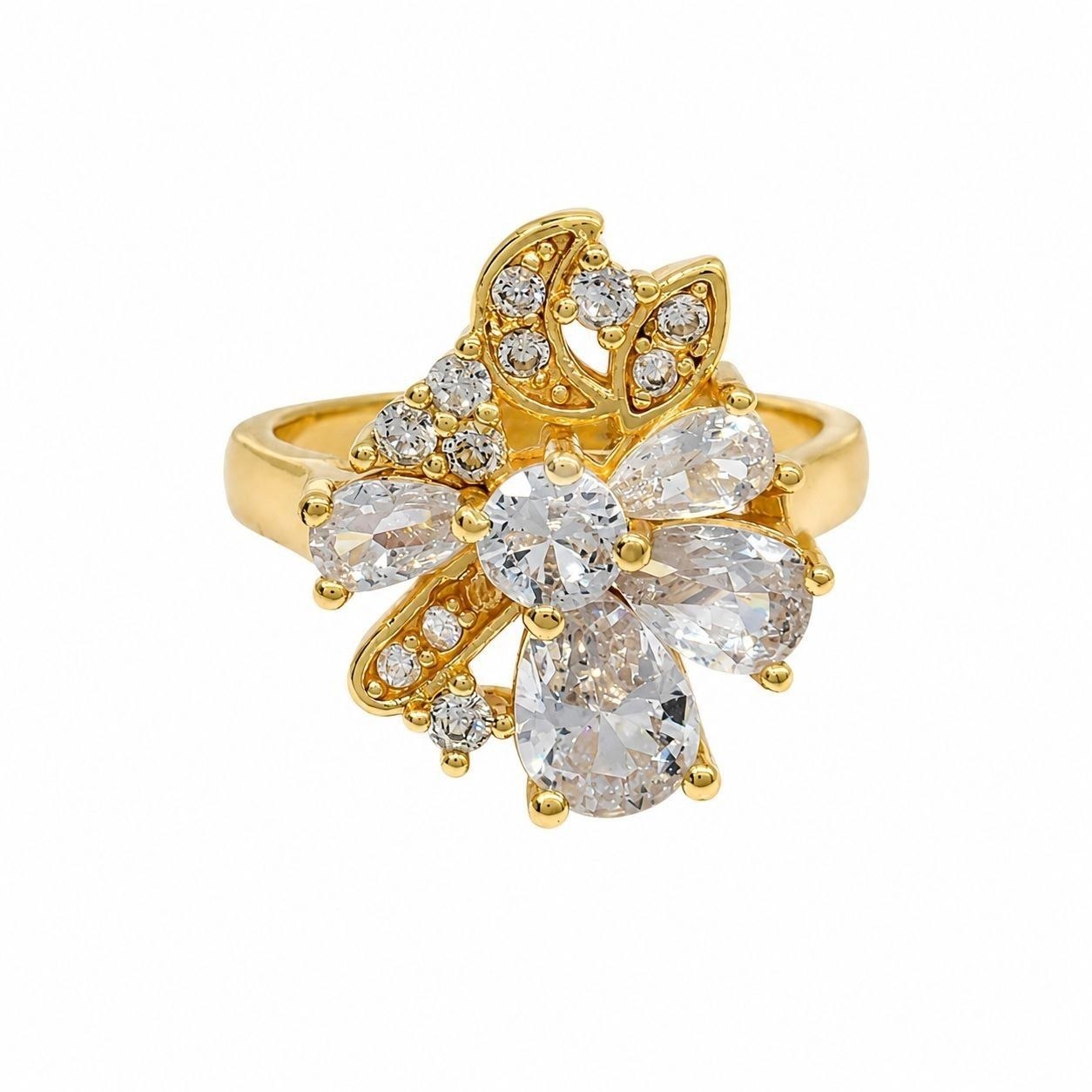ANILLO DE ENCHAPE PARA DAMA CON DISEÑO DE MOÑO Y CIRCONIAS BRILLANTES TALLA 17