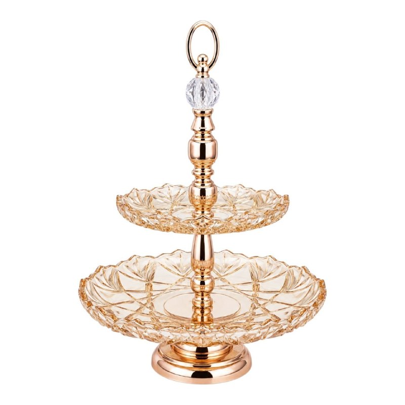 CENTRO DE MESA DECORATIVO RESISTENTE DE 2 NIVELES COLOR DORADO