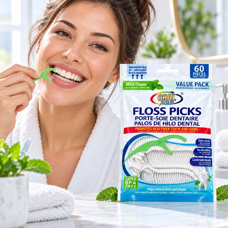 SET DE PALILLOS DE HILO DENTAL E INTERDENTALES CON SABOR MENTA ORAL FUSION 60PCS