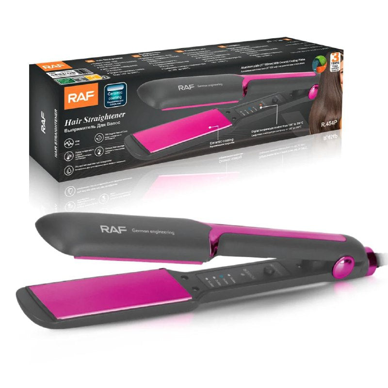 PLANCHA PARA EL CABELLO, CONTROL DE TEMPERATURA DIGITAL, CABLE GIRATORIO DE 360 GRADOS, REVESTIMIENTO DE CERAMICA DOBLE USO SECO Y HUMEDO RAF