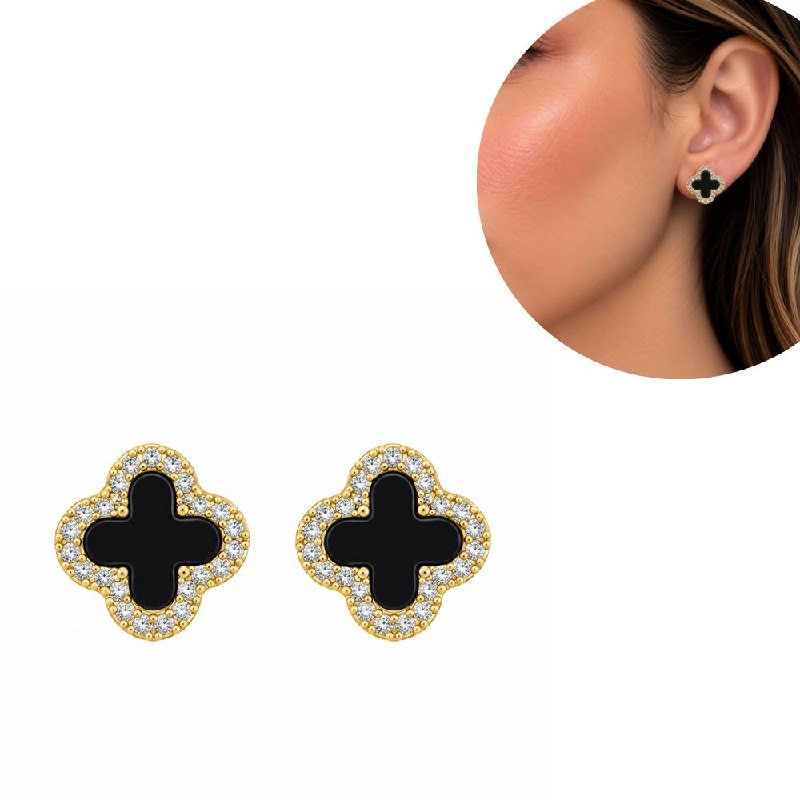 ARITOS DE ENCHAPE PARA DAMA CON DISEÑO DE FLOR 1.2CM (DUPE DE VAN CLEEF)