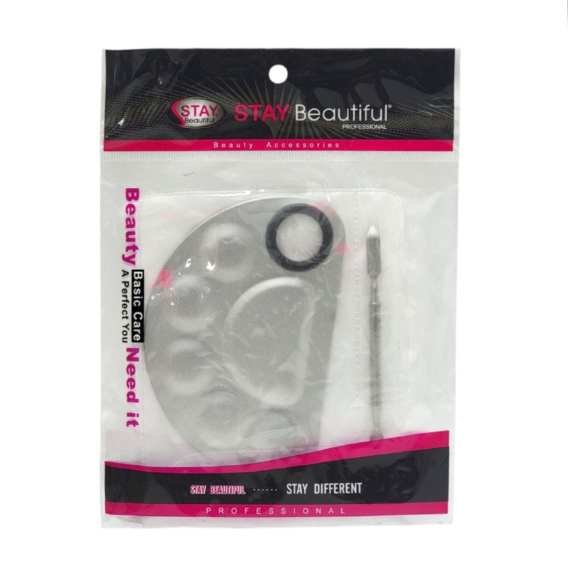 PALETA METALICA PARA MAQUILLAJE MEZCLA BASES, CORRECTORES, ETC PROFESIONAL STAY BEAUTIFUL 8.2X12.2, 3 ESTILOS