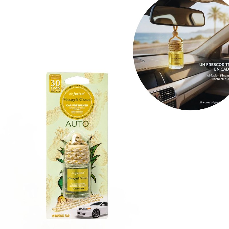 AMBIENTADOR COLGANTE PARA AUTO CON AROMA A SUEÑO DE PIÑA AIR FUSION 8ML