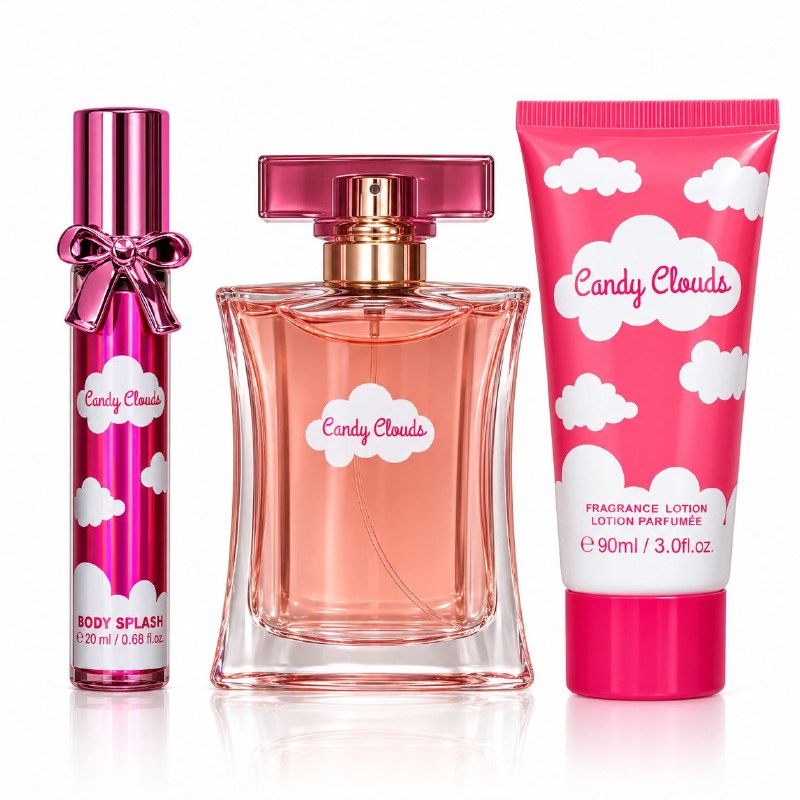 SET MYSTICAL CANDY CLOUDS EDP 20ML, SPLASH 50ML, BODY LOTION 90ML (M) (AROMA SIMILAR ARIANA GRANDE CLOUD PINK)