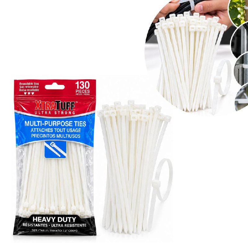 PAQUETE DE 130PCS DE CINCHOS BRIDAS PLASTICAS MULTIUSOS XTRA TUFF DE 20CM