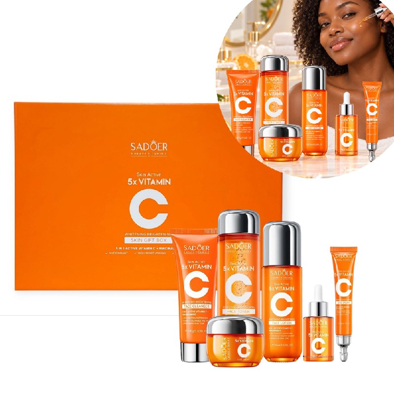 SET DE CUIDADO FACIAL ANTIOXIDANTE, ACLARADOR E HIDRATANTE DE VITAMINA C Y NIACINAMIDA SADOER 6PCS