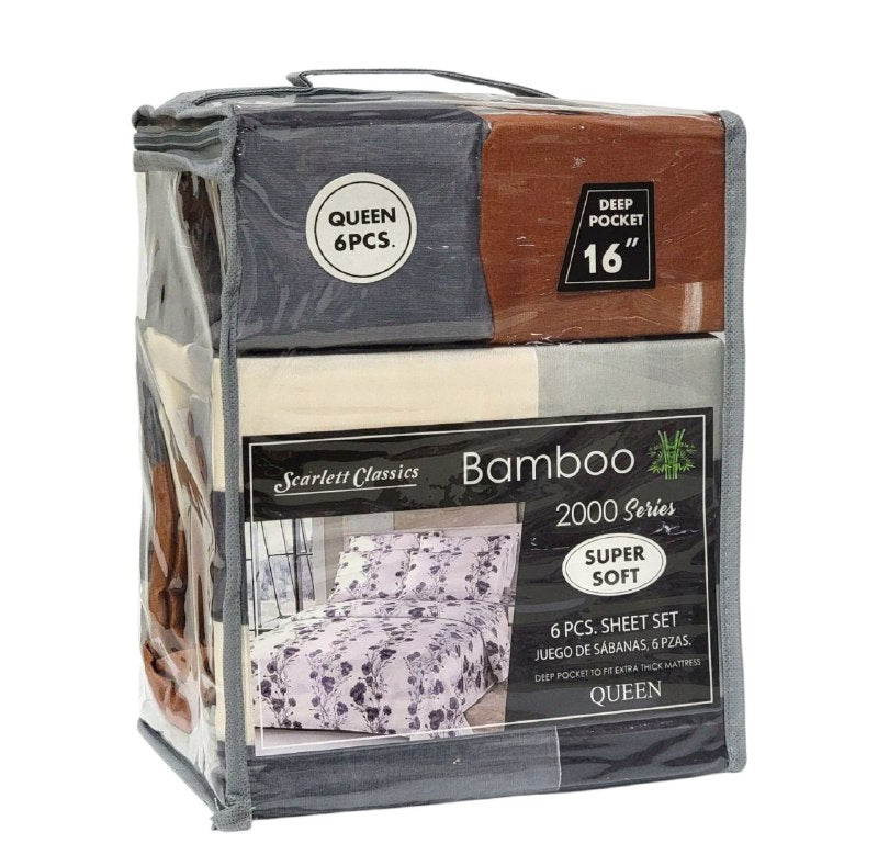 JUEGO DE SABANAS CAMERA DE 6 PIEZAS QUEEN SCARLETT CLASSICS BAMBOO, 54 ESTILOS