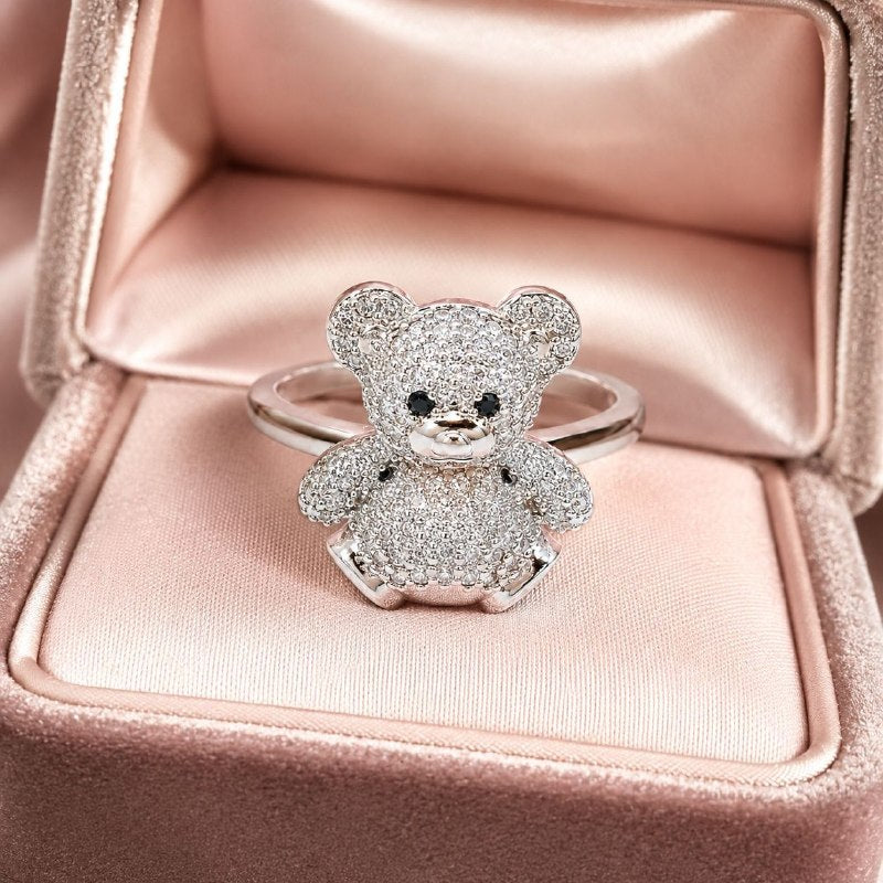 ANILLO DE ENCHAPE PARA DAMA CON OSO 3D EN PAVÉ DE CIRCONES