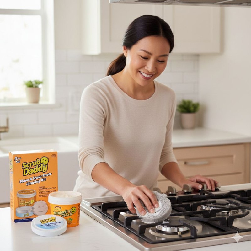 PASTE EN SET DE LIMPIEZA PARA ESTUFAS DE 3 PIEZAS, LIMPIA, PULE Y PROTEGE LAS ESTUFAS DE CERAMICA, VIDRIO Y GAS SCRUB DADDY STOVE 760G