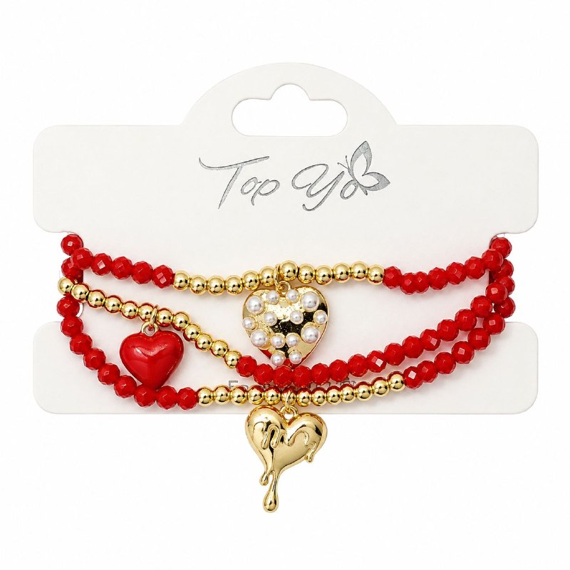 SET PULSERAS DE ENCHAPE ELASTICAS CON DISEÑO DE CORAZON