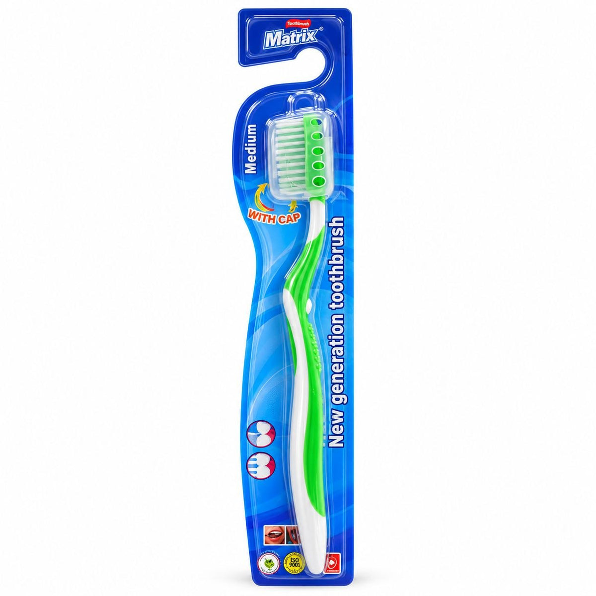 CEPILLO DENTAL CON TAPA PROTECTORA CERDAS MEDIAS MATRIX 19CM