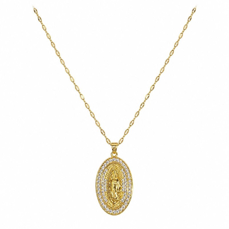 GARGANTILLA DE ENCHAPE PARA DAMA CON DISEÑO DE VIRGEN MARIA 3CM