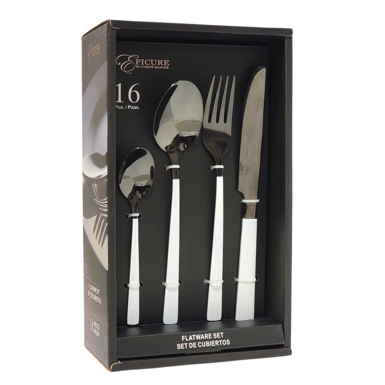 SET DE CUBIERTOS TENEDORES DE ACERO INOXIDABLE BLANCO EPICURE 16PCS