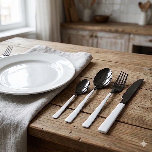 SET DE CUBIERTOS TENEDORES DE ACERO INOXIDABLE BLANCO EPICURE 16PCS
