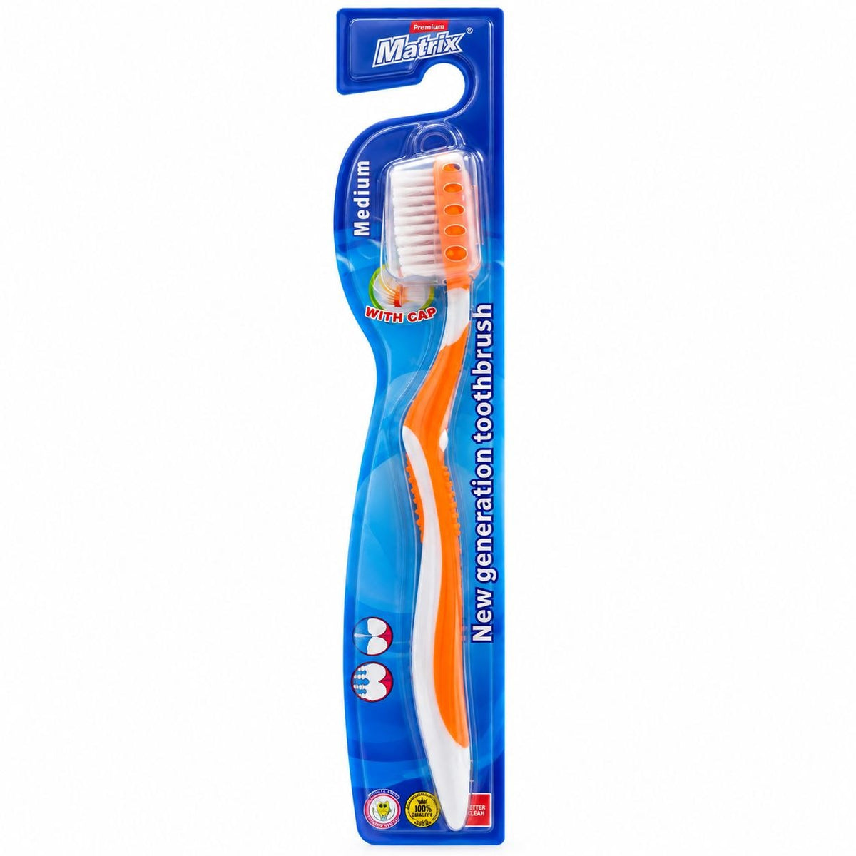 CEPILLO DENTAL CON TAPA PROTECTORA CERDAS MEDIAS MATRIX 19CM