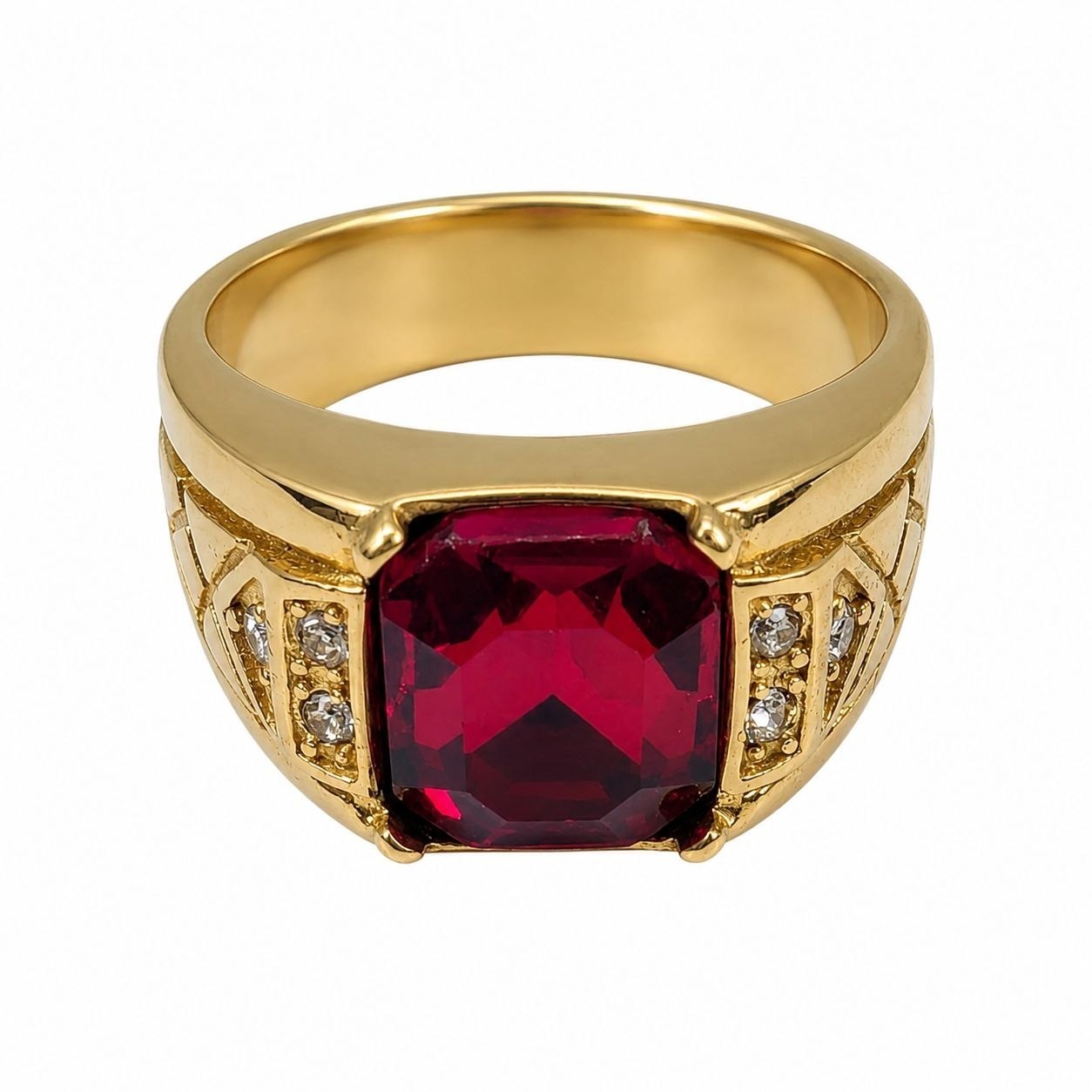 ANILLO DE ENCHAPE PARA CABALLERO CON DISEÑO PIEDRA ROJA