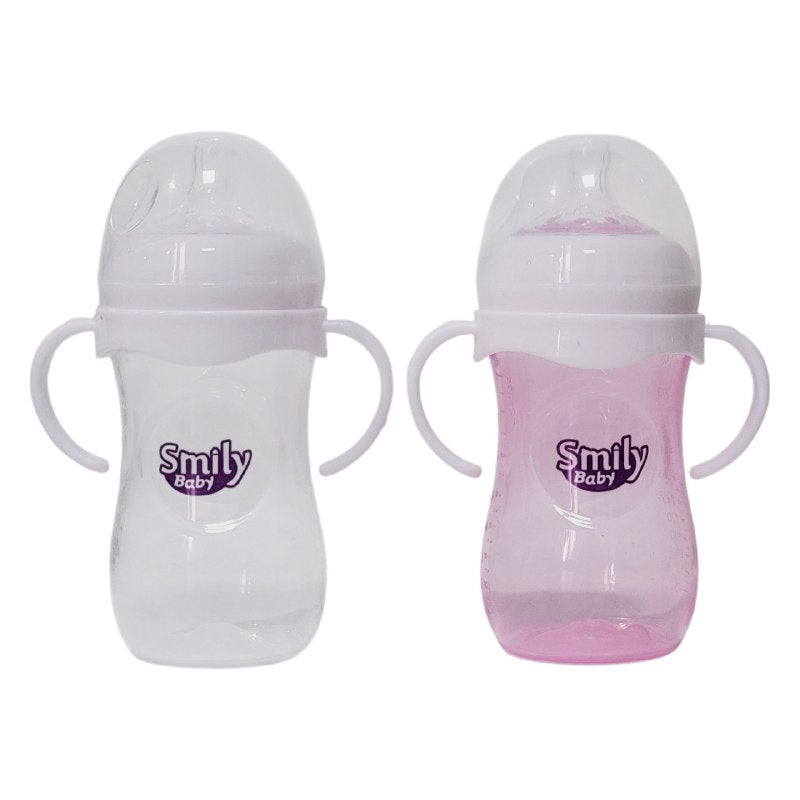 BIBERON CHUPON PARA BEBES EN SET DE 2 PIEZAS CON ASAS CAPACIDAD DE 260ML SMILY BABY