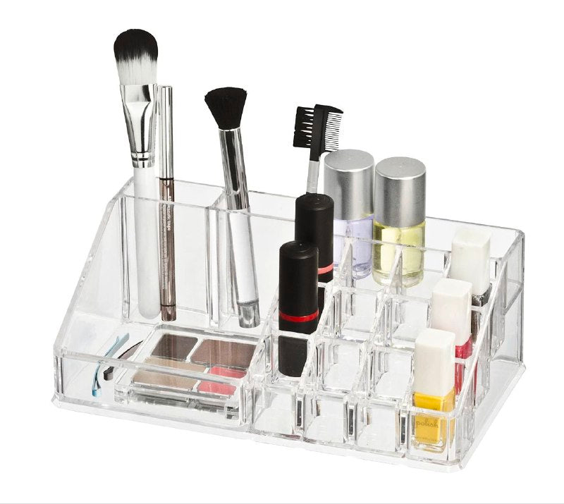 ORGANIZADOR DE MAQUILLAJE Y COSMETICOS TRANSPARENTE DE ACRILICO 22X12X8CM
