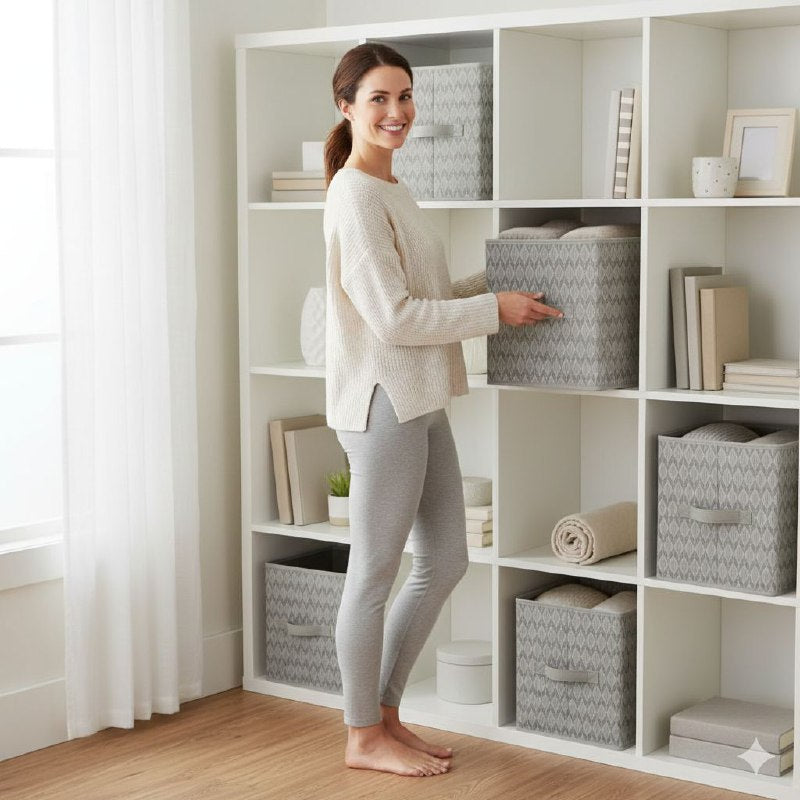 ORGANIZADOR CAJA DE ALMACENAMIENTO PLEGABLE, CESTA PARA LIBROS, JUGUETES, ROPA Y MAS CLOSET ESSENTIALS 26.7CMX27.9X26.7CM