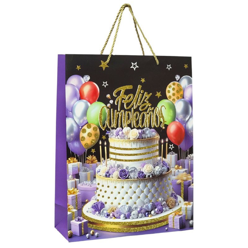 BOLSA DE REGALO DE FELIZ CUMPLEAÑOS GRANDE 30X12X41.5CM