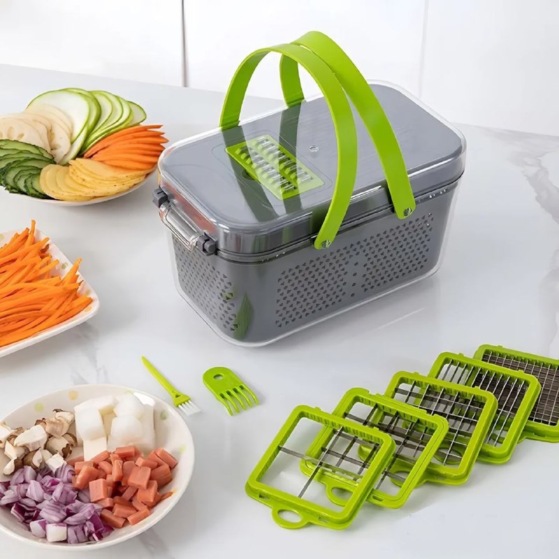 MAQUINA CHISMOLERA, 22 PIEZAS GRANDE CORTADORA DE VERDURAS MULTIFUNCIONAL 22 EN 1 CON CESTA DE DRENAJE, 16 CUCHILLAS DE ACERO INOXIDABLE, FACIL LIMPIEZA VEGGIE SLICER