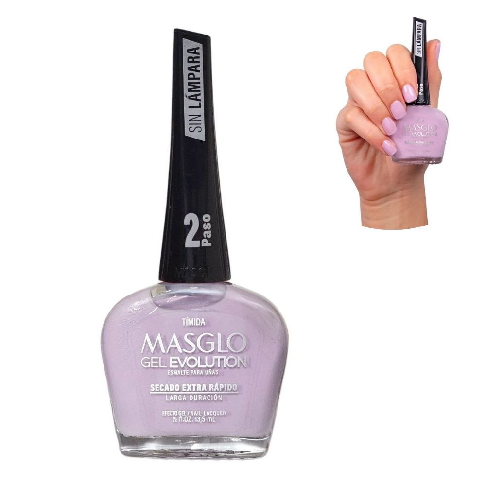 ESMALTE PARA UÑAS DE SECADO RAPIDO COLOR LAVANDA PALIDO TIMIDA GEL EVOLUTION MASGLO 13.5ML
