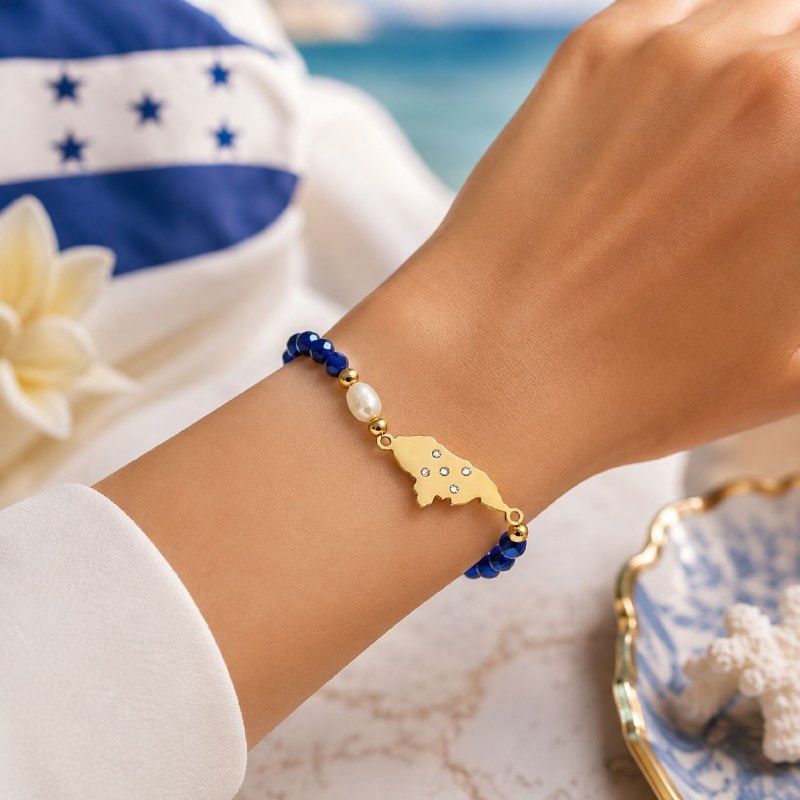 PULSERA DE ENCHAPE ELASTICA PARA DAMA CON DISEÑO DE HONDURAS