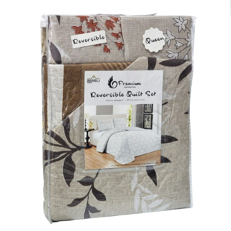 JUEGO DE SABANAS CAMERA EDREDON REVERSIBLE DE 3PCS QUEEN BENELI HOME