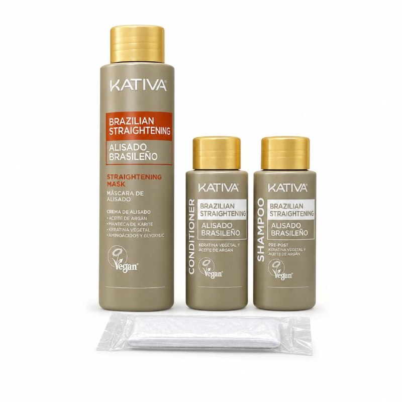 SET DE ALISADO BRASILEÑO SEMIPERMANENTE SIN FORMOL PARA TODO TIPO DE CABELLO KATIVA