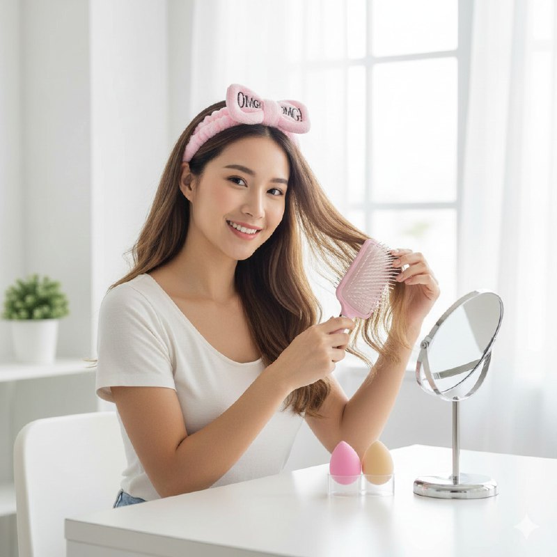 KIT DE CUIDADO FACIAL Y DE CABELLO, CEPILLO DESENREDANTE, ESPONJA MAQUILLAJE, VINCHA ELASTICA, 4 COLORES SWEET BEAUTY