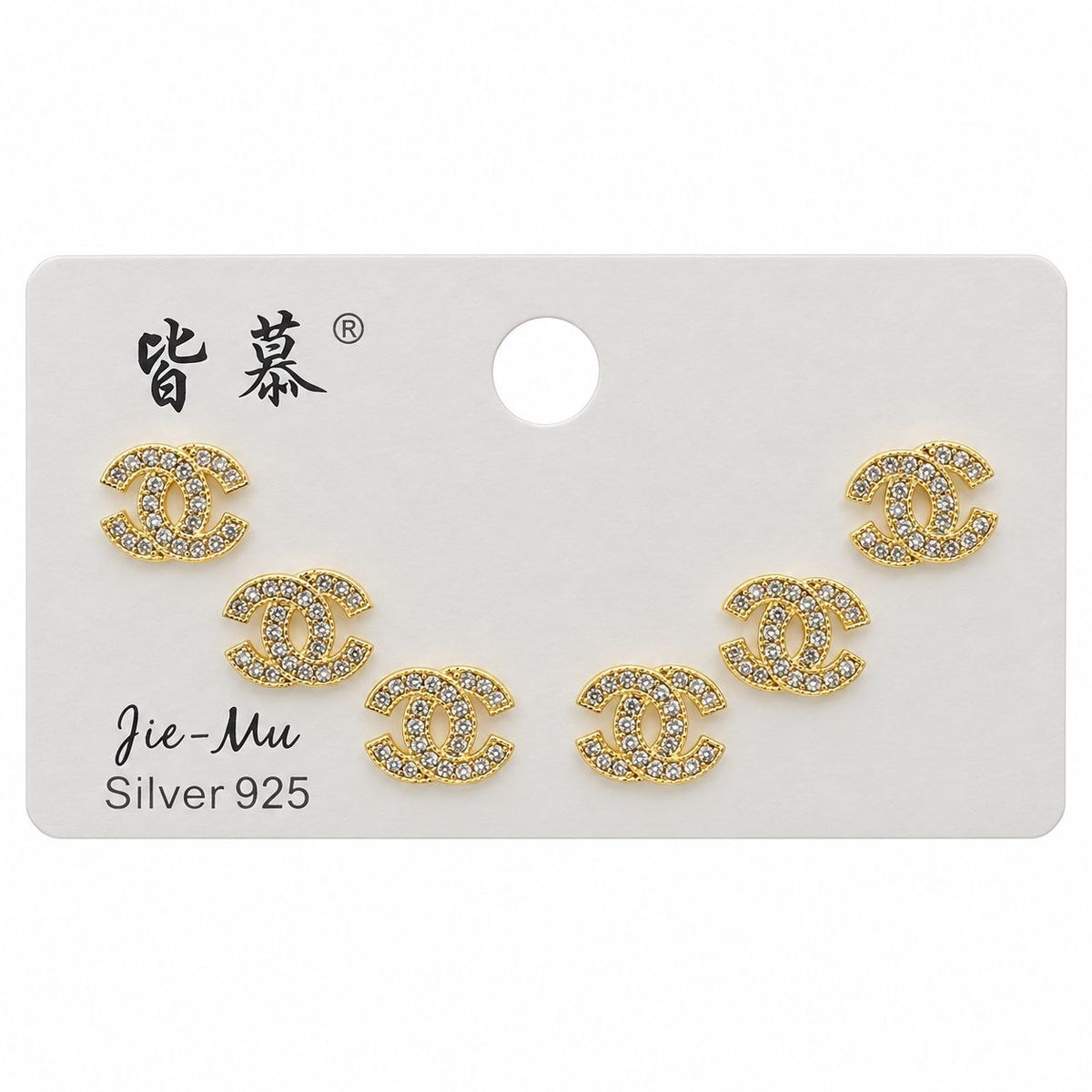 SET DE ARITOS DE ENCHAPE CON DISEÑO DE LOGO Y CIRCONES 0.6CM