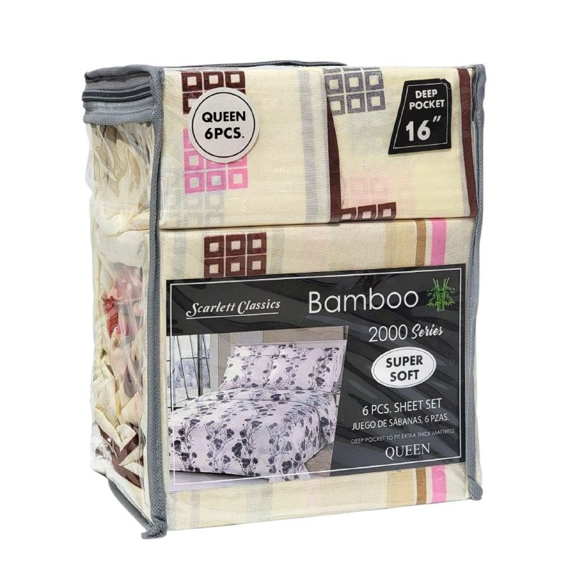 JUEGO DE SABANAS CAMERA DE 6 PIEZAS QUEEN SCARLETT CLASSICS BAMBOO, 54 ESTILOS