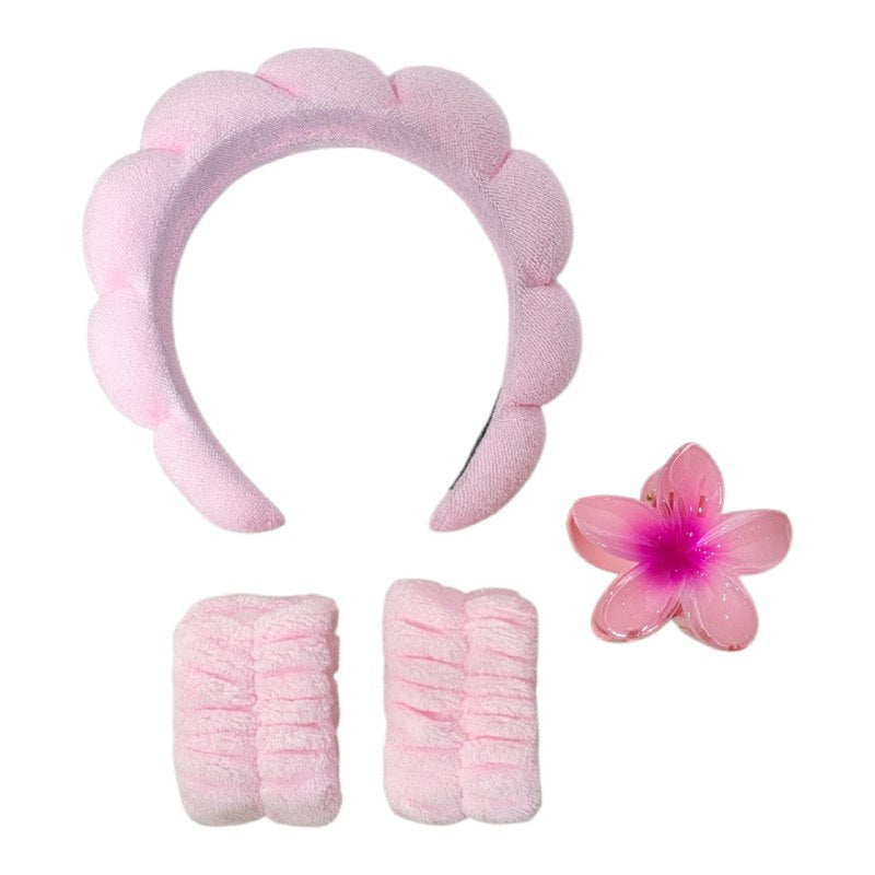 KIT DE CUIDADO FACIAL, GANCHO FLOR HAWAIANA, DIADEMA Y MUÑEQUERA SKIN CARE, 6 ESTILOS