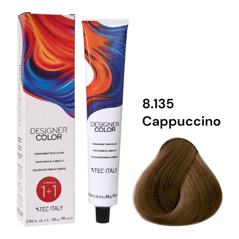 TINTE PERMANENTE PARA EL CABELLO EN CREMA CAPPUCCINO 8.135 1+1 TEC ITALY 90ML
