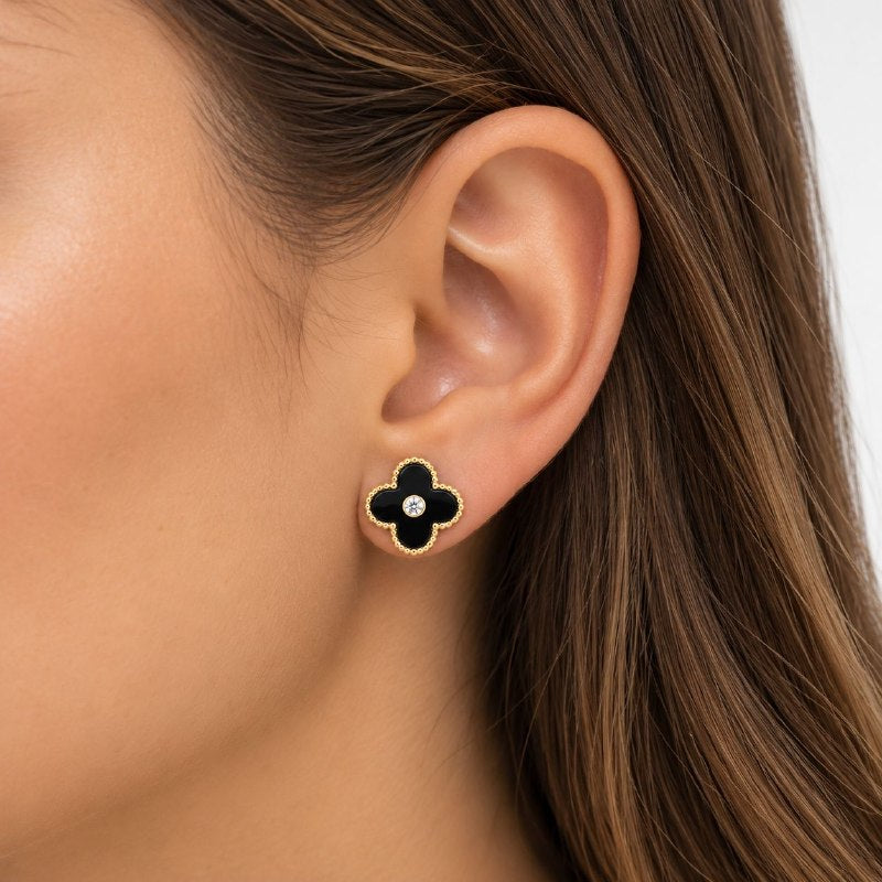 ARITOS DE ENCHAPE PARA DAMA CON DISEÑO DE FLOR 1.3CM (DUPE DE VAN CLEEF)