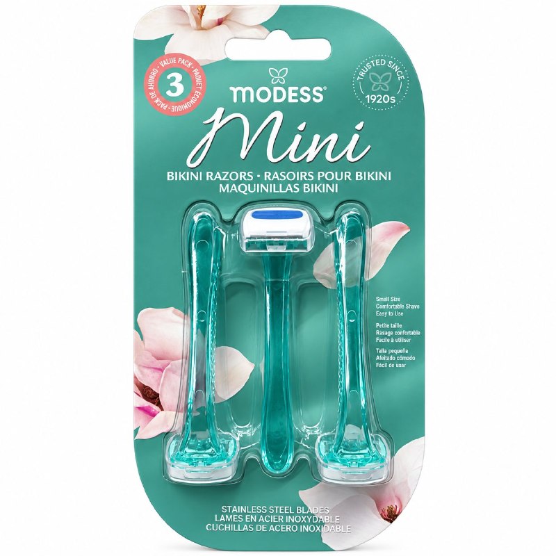 SET DE RASURADORAS AFEITADORAS FEMENINAS  CON CUCHILLAS DE ACERO INOXIDABLE MODESS 3PCS