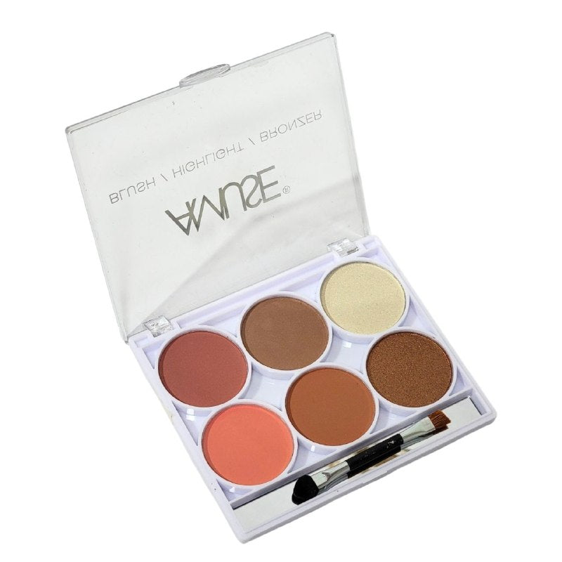 RUBOR EN PALETA 3 EN 1 CON ILUMINADOR Y BRONCEADOR CON APLICADOR DOBLE PUNTA AMUSE COSMETICS 13G