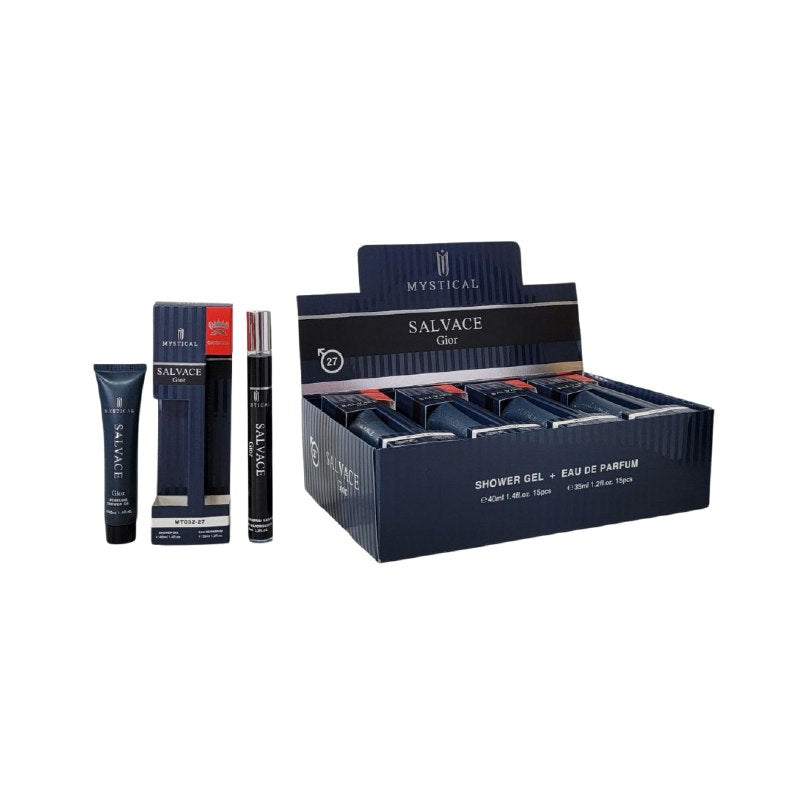 SET PERFUME EN TUBO PARA HOMBRE MYSTICAL SALVACE GIOR 27 EDP 35ML, SHOWER GEL 40ML (H)