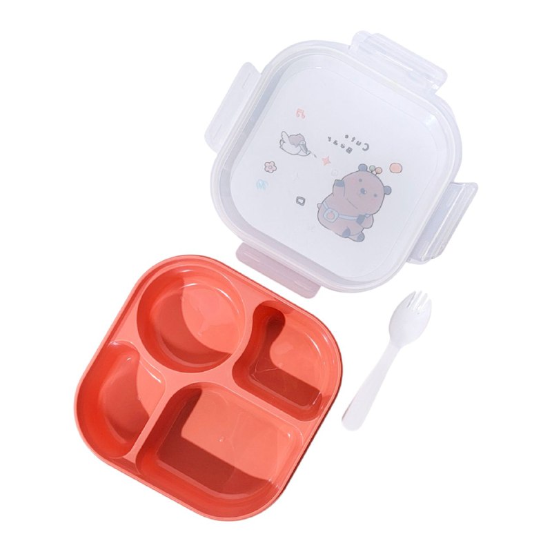RECIPIENTE PANA PARA ALIMENTOS INFANTIL DE 4 COMPARTIMIENTOS CON TENEDOR BENELI HOME 21X21X6CM
