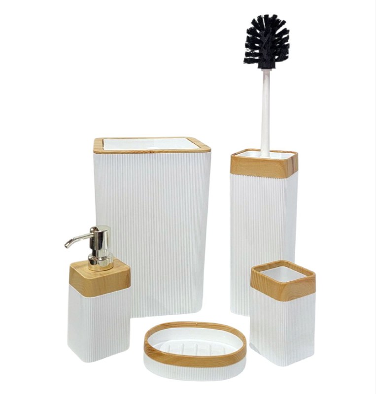 DISPENSADOR DE JABON LIQUIDO EN SET PARA BAÑO DE 5 PIEZAS, DISFRUTA DE UN BAÑO ORDENADO Y ELEGANTE VIOLET HOME