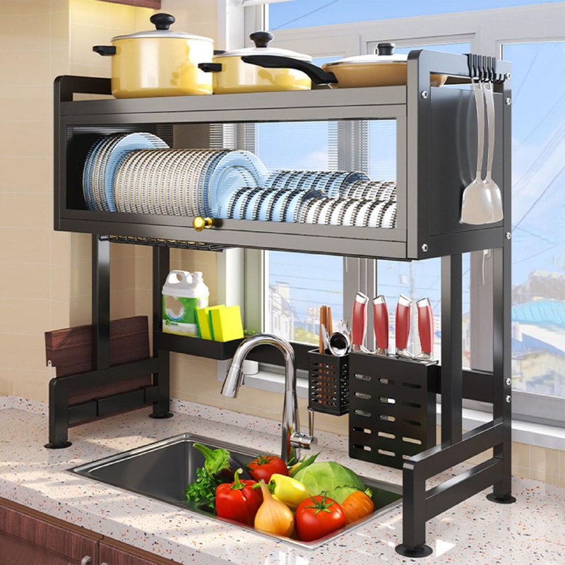 ESTANTE ORGANIZADOR Y ESCURRIDOR DE COCINA, SOBRE EL FREGADERO, ESTANTE DESMONTABLE DE SECADO DE PLATOS DE ACERO INOXIDABLE, FACIL DRENAJE RANCK 80X28X9.5CM