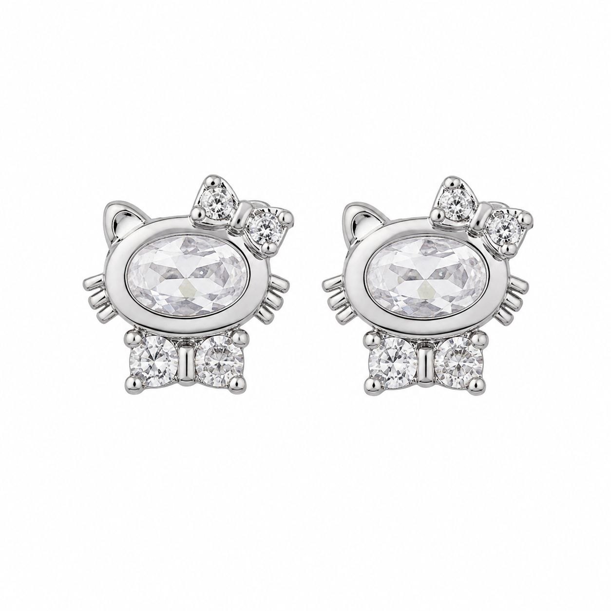 ARITOS DE ENCHAPE PARA DAMA CON DISENO DE GATITA TIPO HELLO KITTY Y CRISTALES