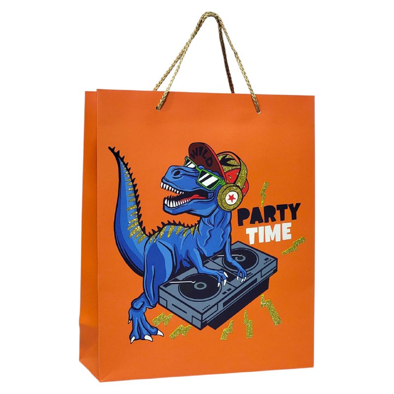 BOLSA DE REGALO DE DINOSAURIO MEDIANA 26X32X10CM