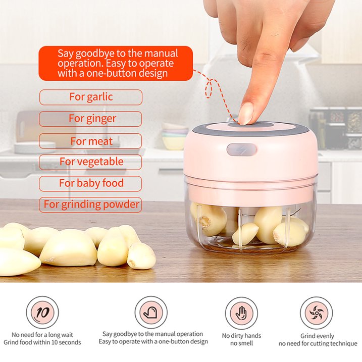 MAQUINA MINI CORTADORA Y PICADOR ELECTRICO DE ALIMENTOS PORTATIL CON CARGA USB