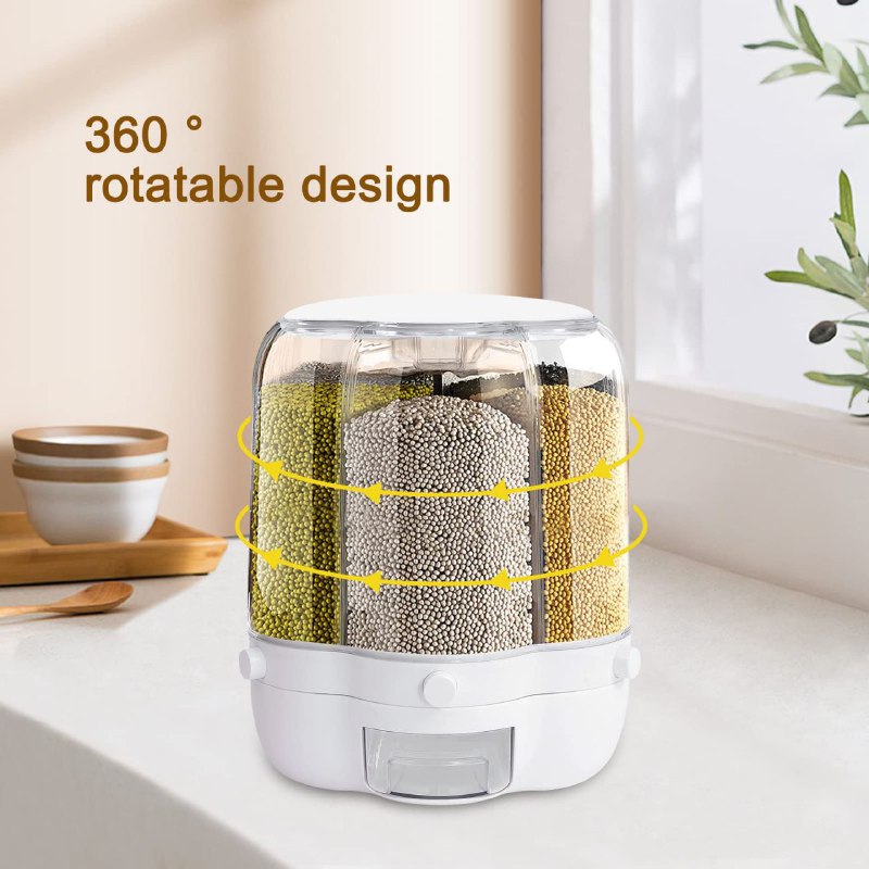 ALMACENADOR DISPENSADOR ORGANIZADOR DE CEREALES Y GRANOS DE ALIMENTOS GIRATORIO DE 6 REJILLAS 26.3X32CM