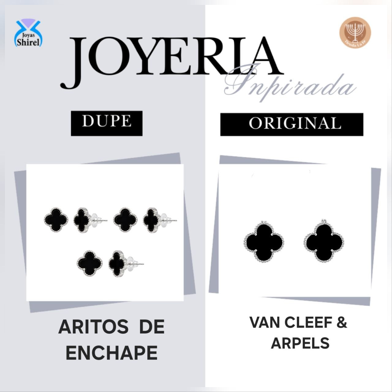SET DE 3 PARES DE ARITOS DE ENCHAPE PARA DAMA TRÉBOLES DE CUATRO HOJAS ESMALTADOS NEGROS CON BORDE PUNTEADO