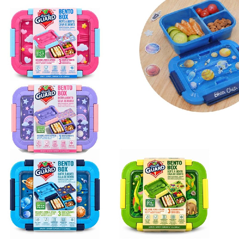 RECIPIENTE PANA PARA ALIMENTOS HERMETICA DE 3 COMPARTIMIENTOS CON CUBIERTOS PARA NIÑOS(AS) FRESH GUARD 1400ML